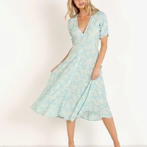 NEW Faithfull the Brand Blue Floral Daisy Midi Dress Small/4